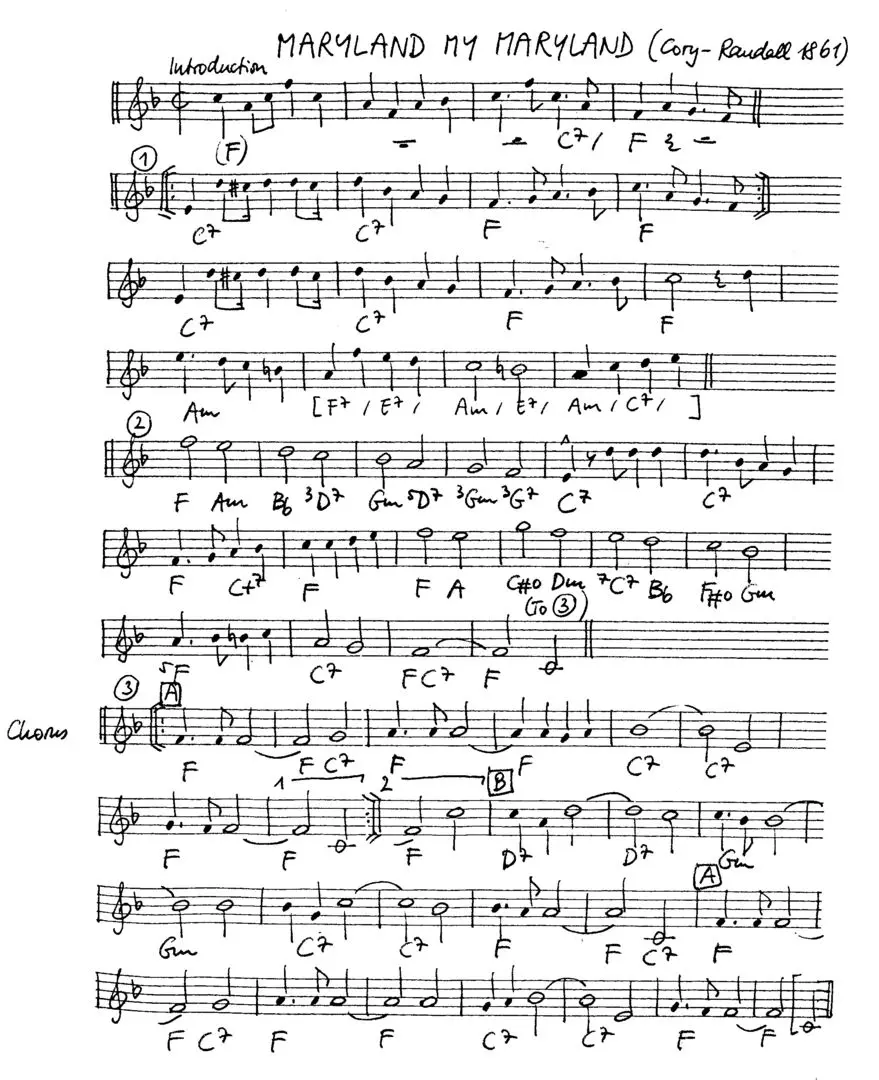 maryland my maryland free jazz leadsheet - Courtesy of the Jungle Jazz Band